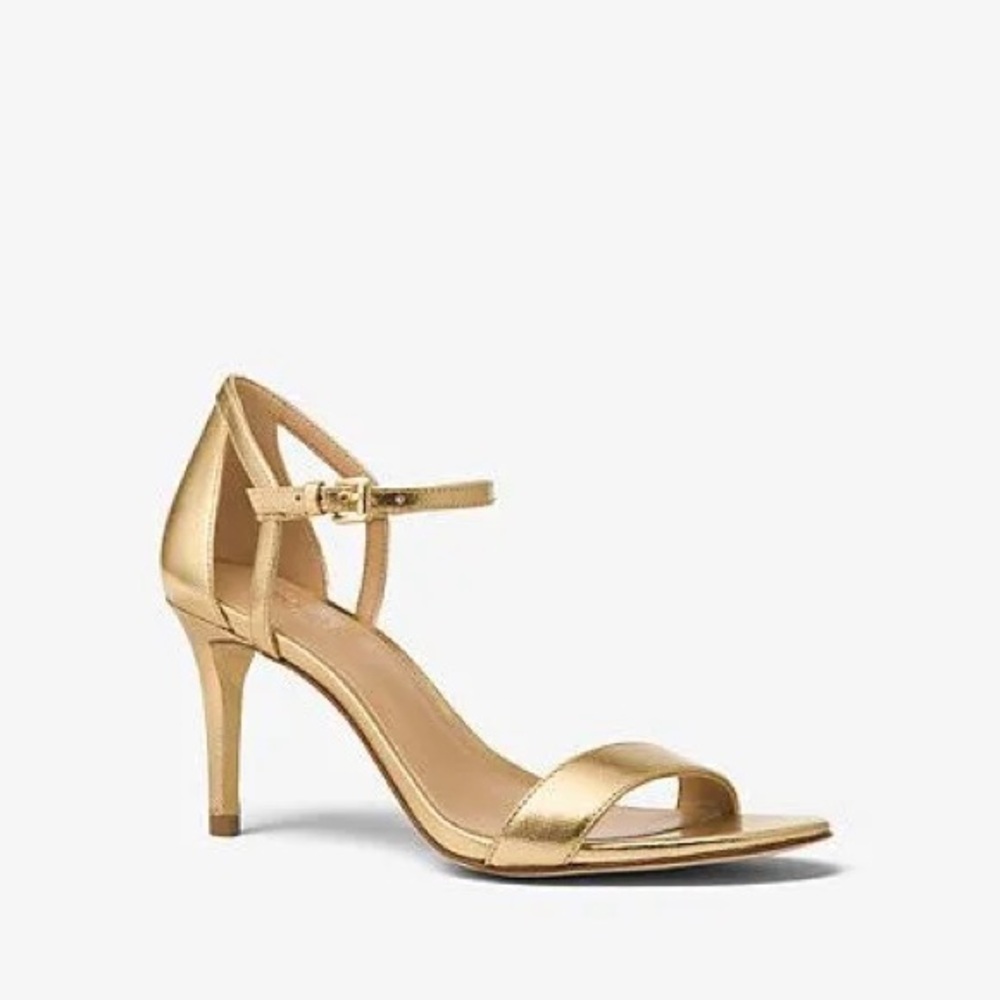 NIB Michael Kors Simone Mid Sandal Pale Gold High Heel Ankle Strap Shoes Sz 7 - Picture 13 of 13